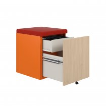 Mobile Storage with Seat Pad | 542 x 420mm | Oak Laminate | Bisley Orange | Bisley Pal