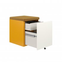 Mobile Storage with Seat Pad | 542 x 420mm | White Laminate | Golden Sunflower Yellow | Bisley Pal