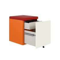 Mobile Storage with Seat Pad | 542 x 420mm | White Laminate | Bisley Orange | Bisley Pal