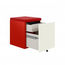 Mobile Storage with Seat Pad | 542 x 420mm | White Laminate | Cardinal Red | Bisley Pal