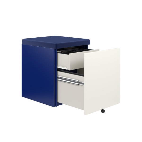 Mobile Storage with Seat Pad | 542 x 420mm | White Laminate | Oxford Blue | Bisley Pal