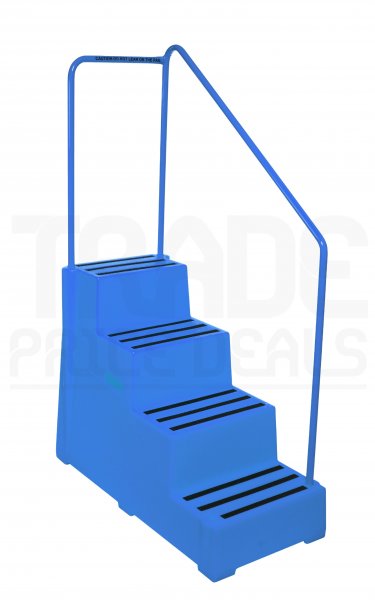 Heavy Duty Step | 4 Treads | Platform Height 820mm | Blue | Handrail