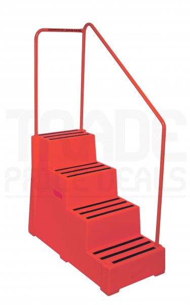 Heavy Duty Step | 4 Treads | Platform Height 820mm | Red | Handrail