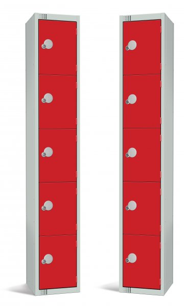 Standard Locker | 5 Doors | 1800 x 300 x 300mm | Red