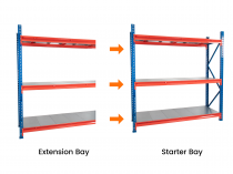 TS Longspan Racking | Extension Bay | 1984 x 1587 x 471mm | Solid Steel Shelves | 3 Levels | 600kg Max Weight per Shelf